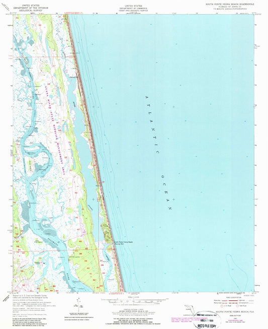 Classic USGS South Ponte Vedra Beach Florida 7.5'x7.5' Topo Map Image