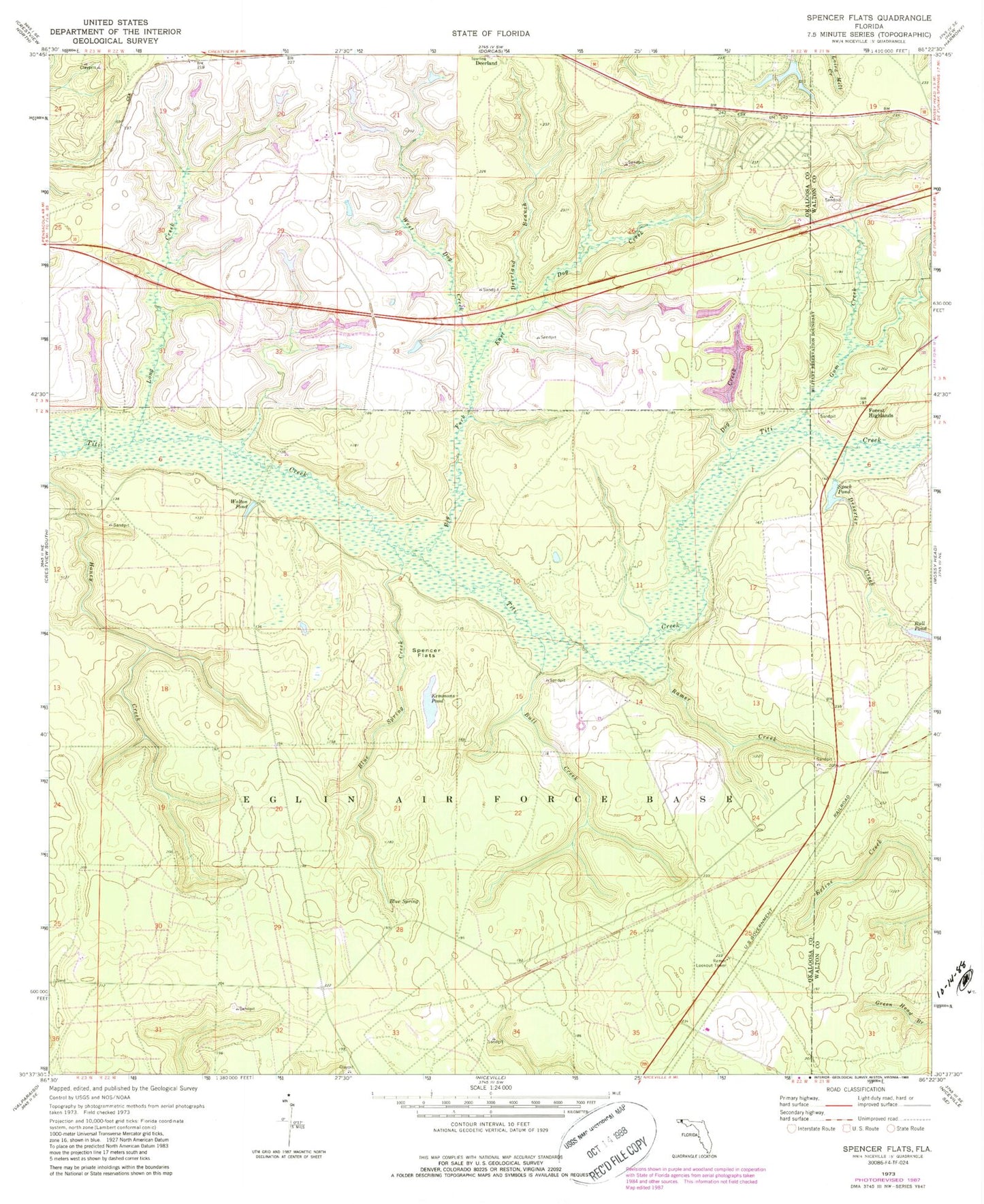 Classic USGS Spencer Flats Florida 7.5'x7.5' Topo Map Image