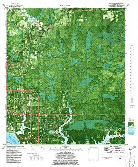 Classic USGS Springfield Florida 7.5'x7.5' Topo Map Image