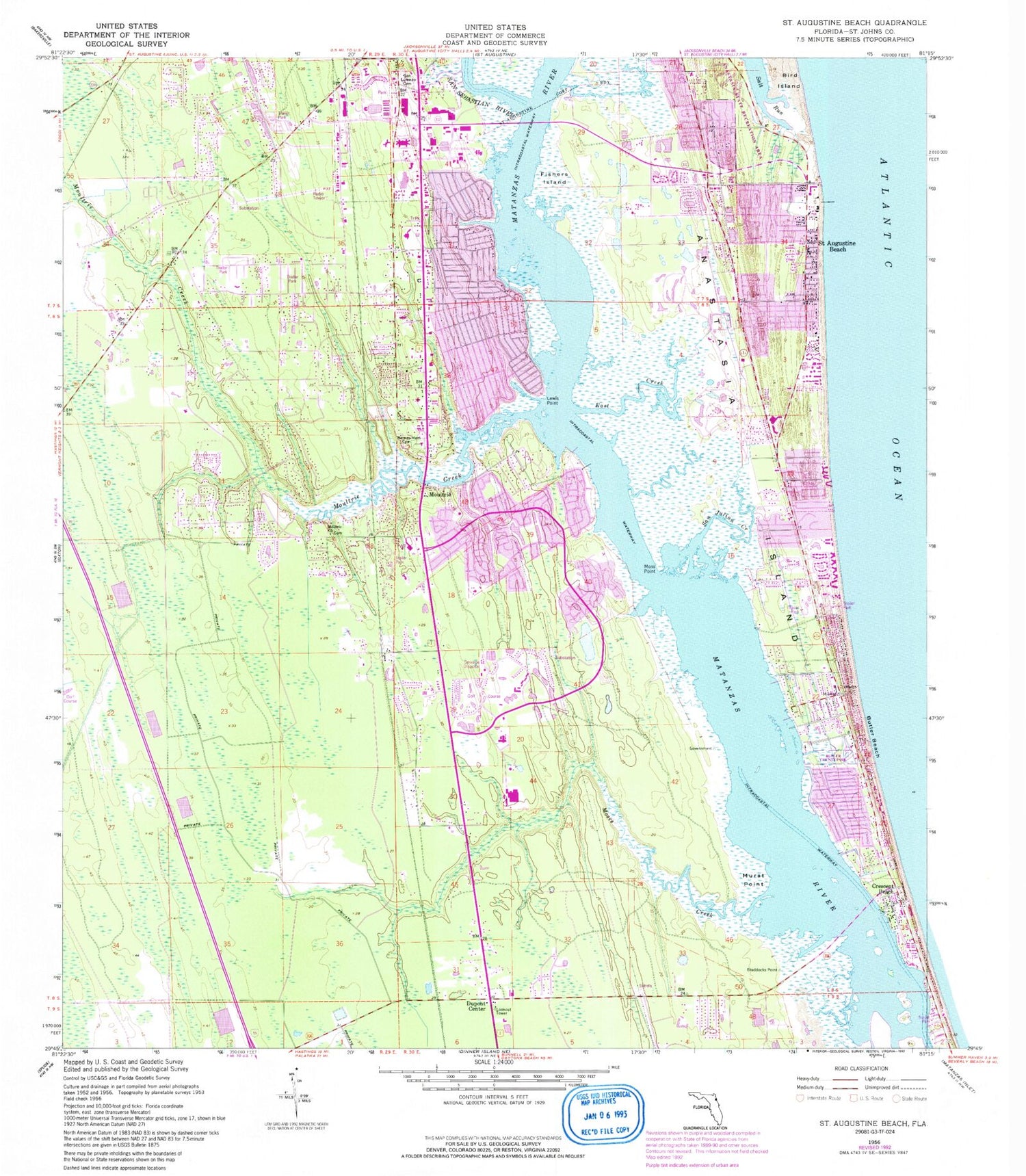 Classic USGS Saint Augustine Beach Florida 7.5'x7.5' Topo Map Image