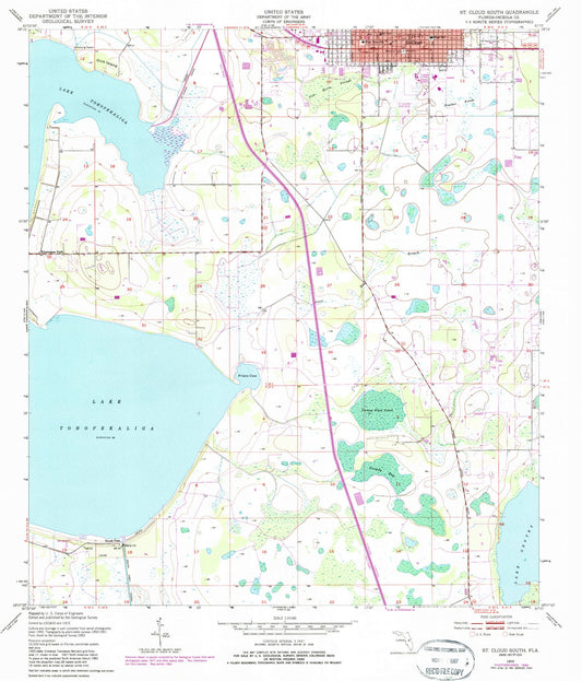 Classic USGS Saint Cloud South Florida 7.5'x7.5' Topo Map Image