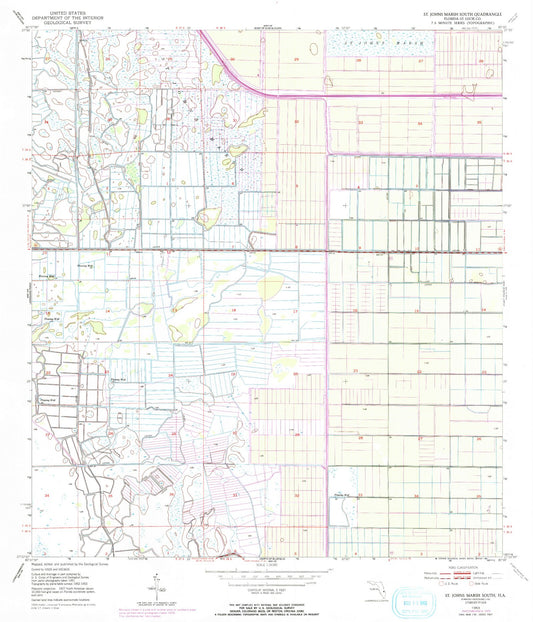 Classic USGS Saint Johns Marsh South Florida 7.5'x7.5' Topo Map Image
