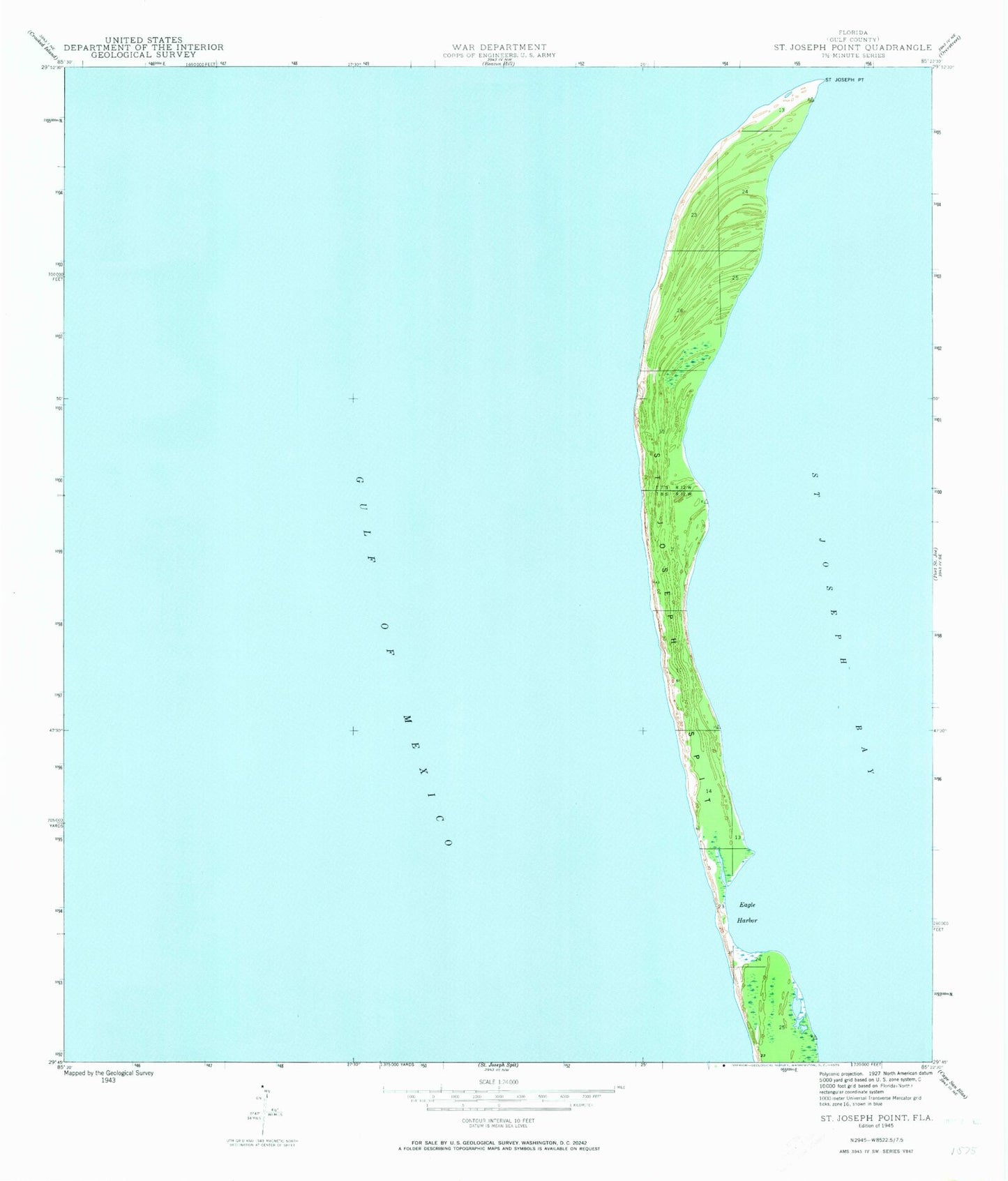 Classic USGS Saint Joseph Point Florida 7.5'x7.5' Topo Map Image
