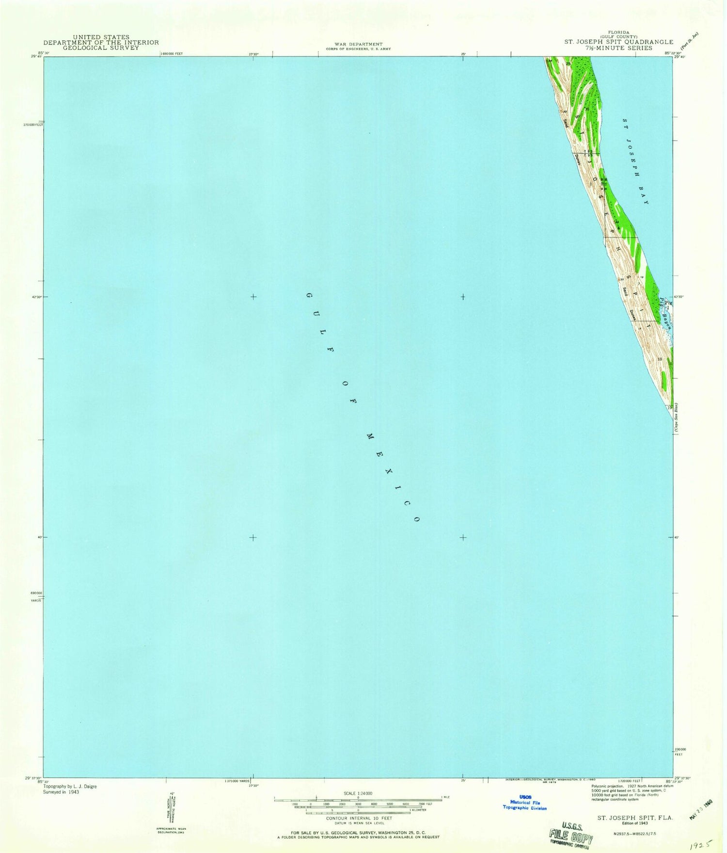 Classic USGS Saint Joseph Peninsula Florida 7.5'x7.5' Topo Map Image