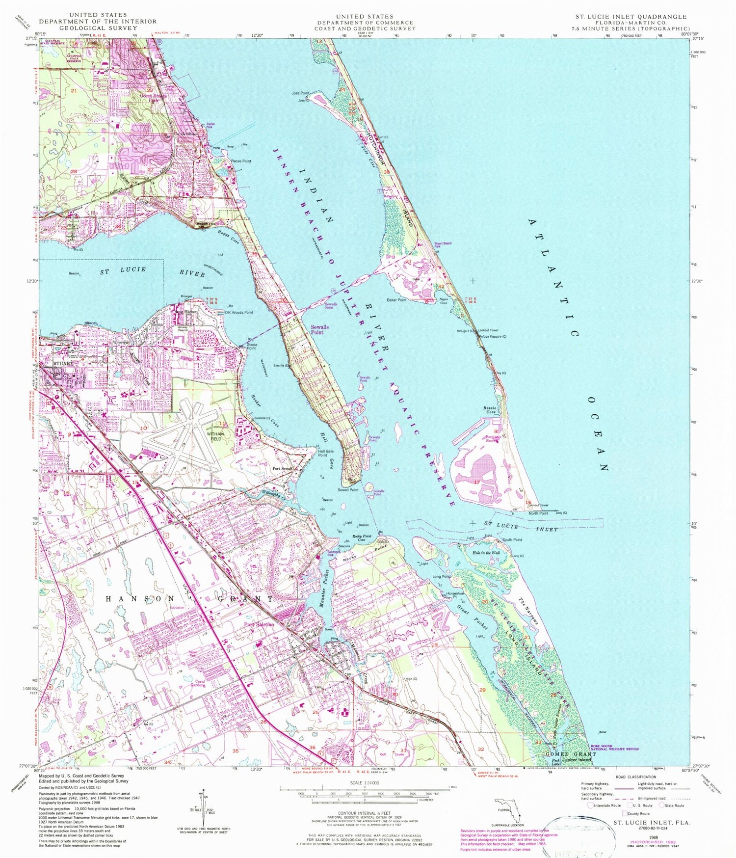 Classic USGS Saint Lucie Inlet Florida 7.5'x7.5' Topo Map Image