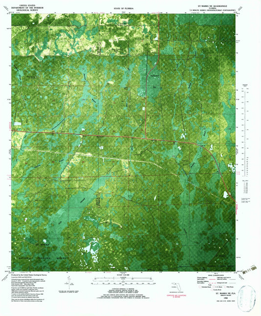 Classic USGS Saint Marks NE Florida 7.5'x7.5' Topo Map Image