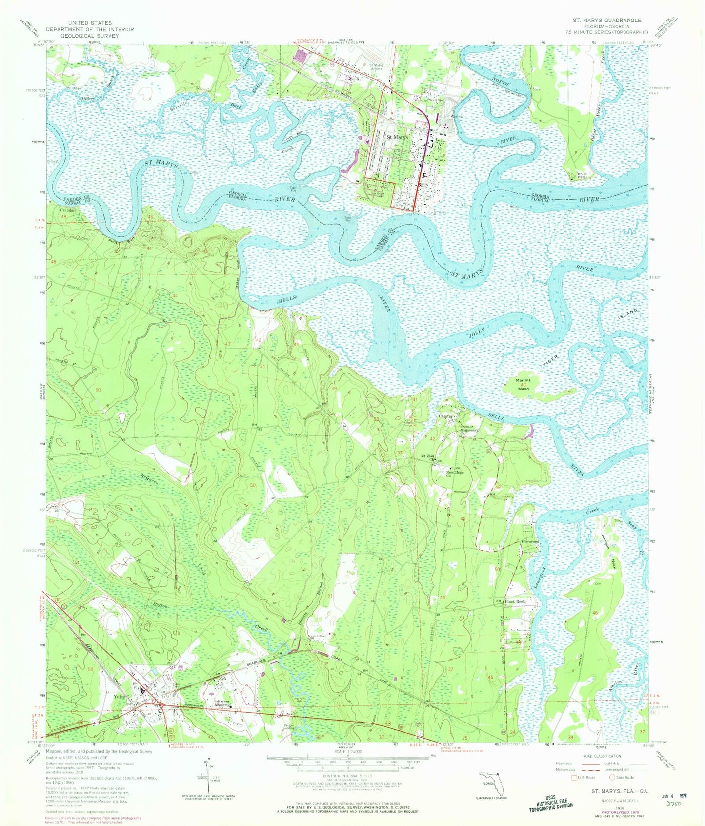 Classic USGS Saint Marys Georgia 7.5'x7.5' Topo Map Image
