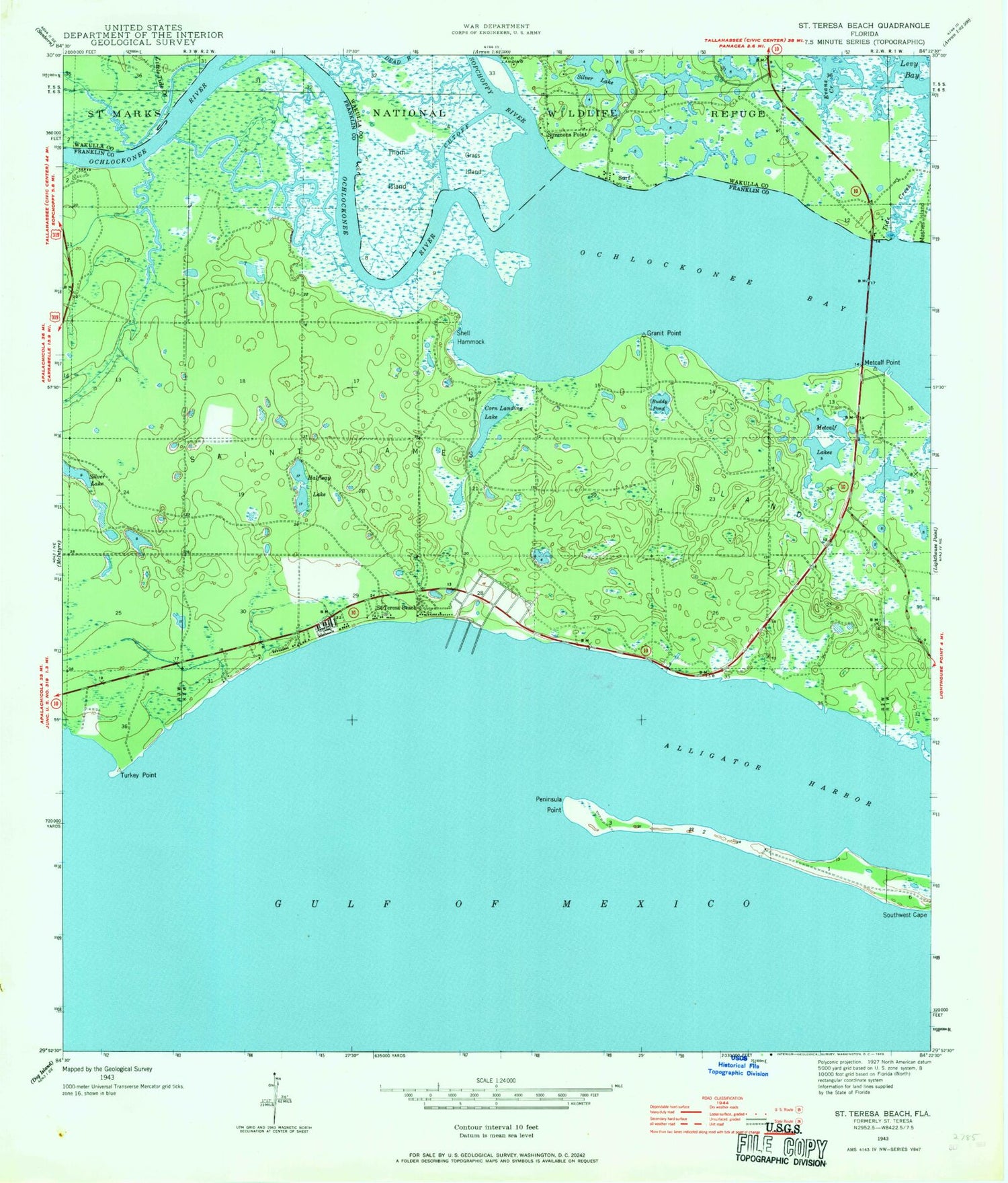 Classic USGS Saint Teresa Florida 7.5'x7.5' Topo Map Image