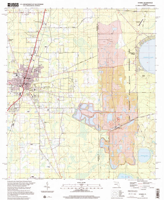 Classic USGS Starke Florida 7.5'x7.5' Topo Map Image