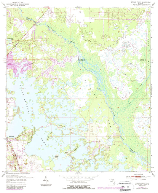 Classic USGS Stokes Ferry Florida 7.5'x7.5' Topo Map Image