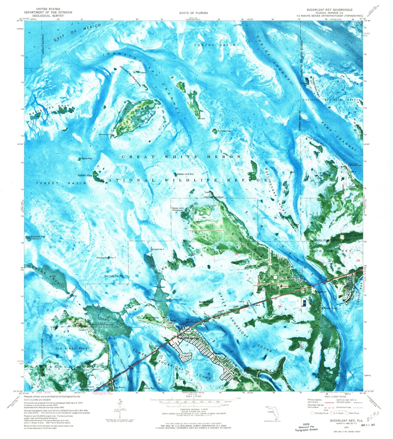 Classic USGS Sugarloaf Key Florida 7.5'x7.5' Topo Map Image