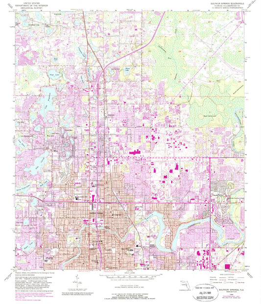 Classic USGS Sulphur Springs Florida 7.5'x7.5' Topo Map Image