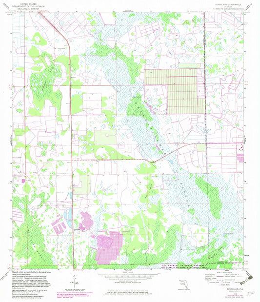 Classic USGS Sunniland Florida 7.5'x7.5' Topo Map Image