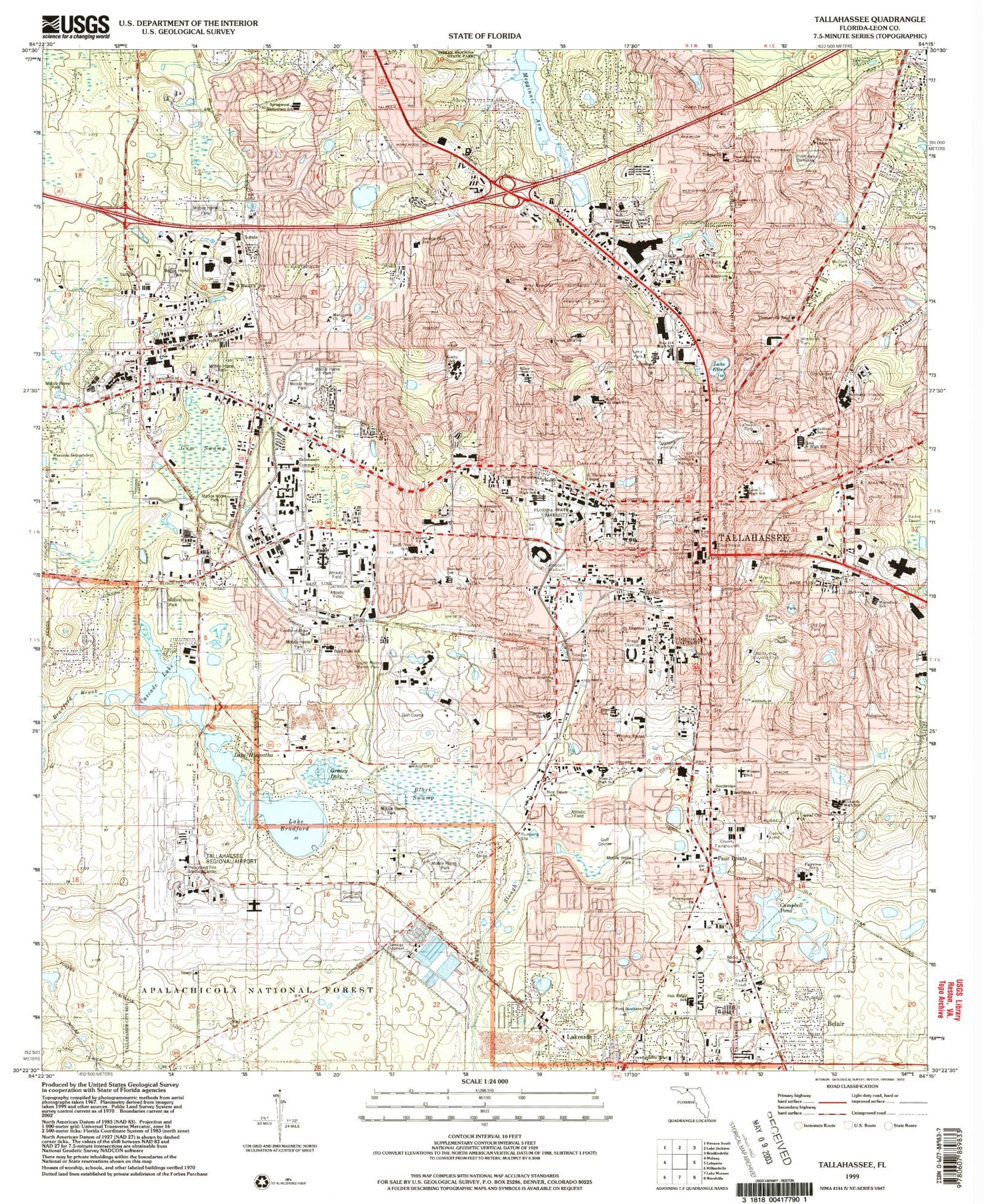 Classic USGS Tallahassee Florida 7.5'x7.5' Topo Map Image