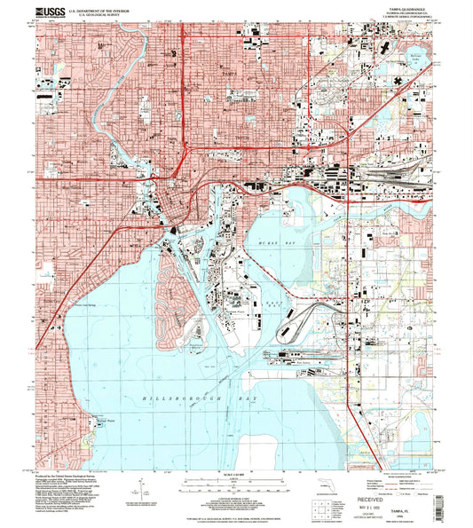 Classic USGS Tampa Florida 7.5'x7.5' Topo Map Image