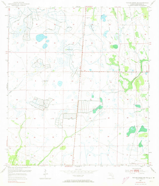 Classic USGS Taylor Creek NE Florida 7.5'x7.5' Topo Map Image