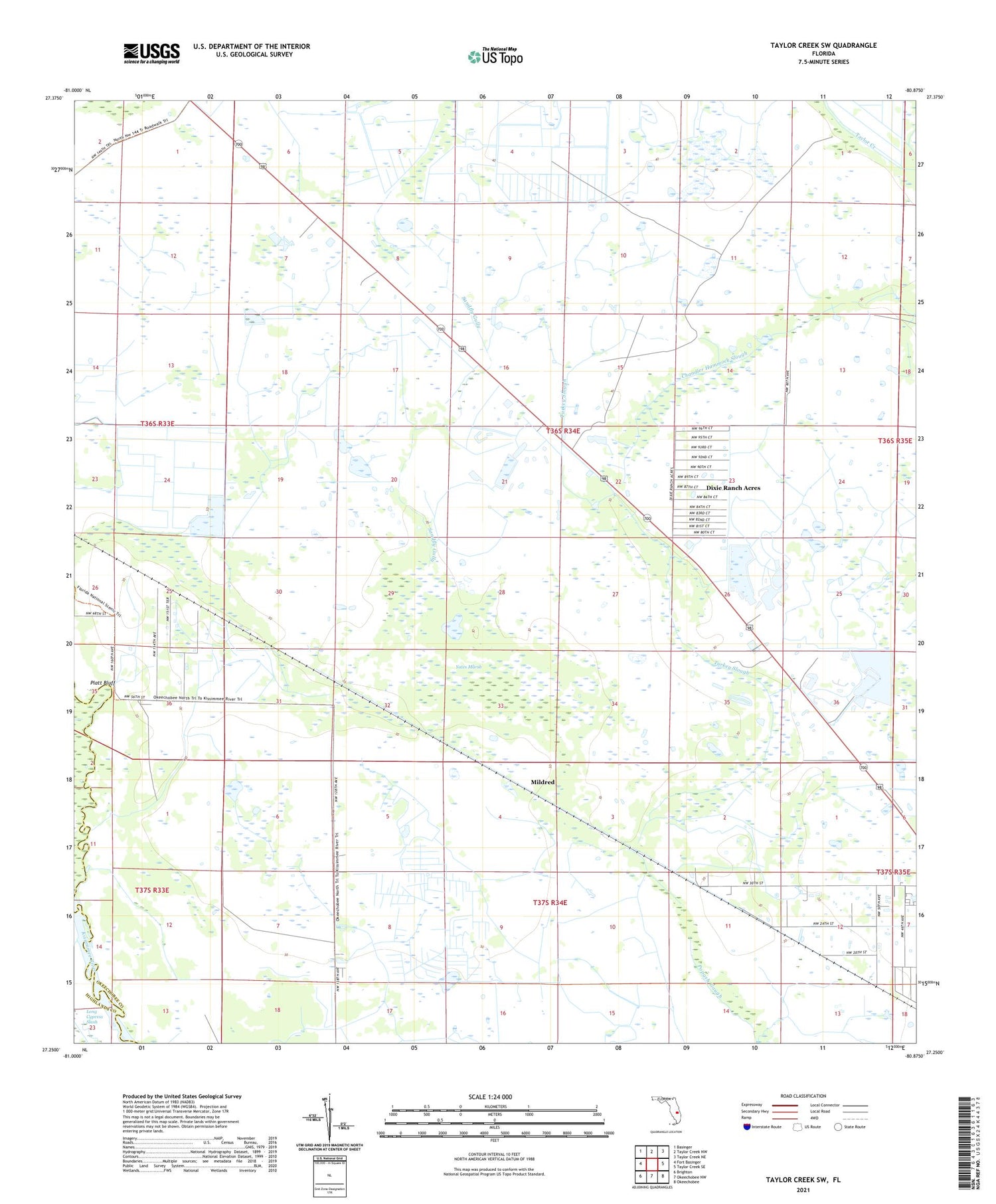 Taylor Creek SW Florida US Topo Map Image
