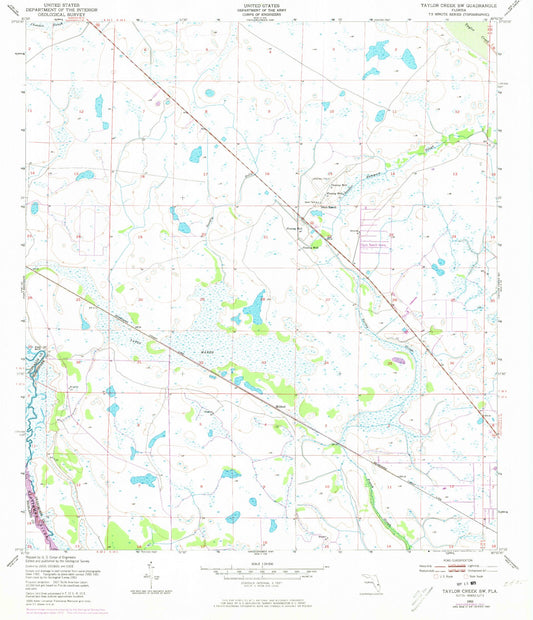 Classic USGS Taylor Creek SW Florida 7.5'x7.5' Topo Map Image