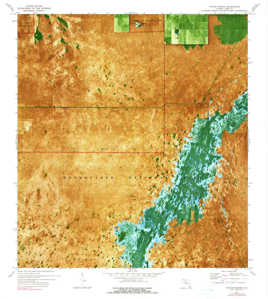Classic USGS Taylor Slough Florida 7.5'x7.5' Topo Map Image