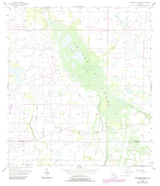 Classic USGS Telegraph Swamp Florida 7.5'x7.5' Topo Map Image