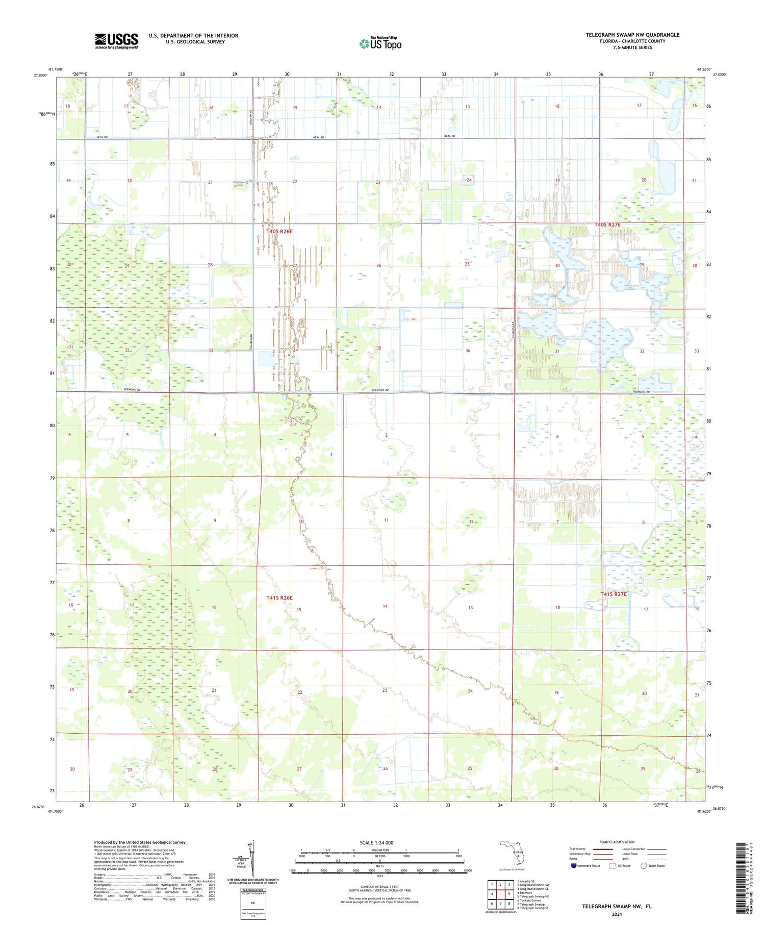 Telegraph Swamp NW Florida US Topo Map Image