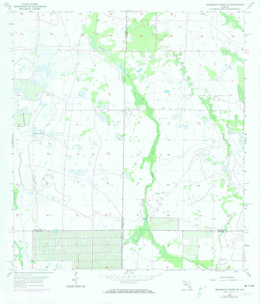 Classic USGS Telegraph Swamp SE Florida 7.5'x7.5' Topo Map Image