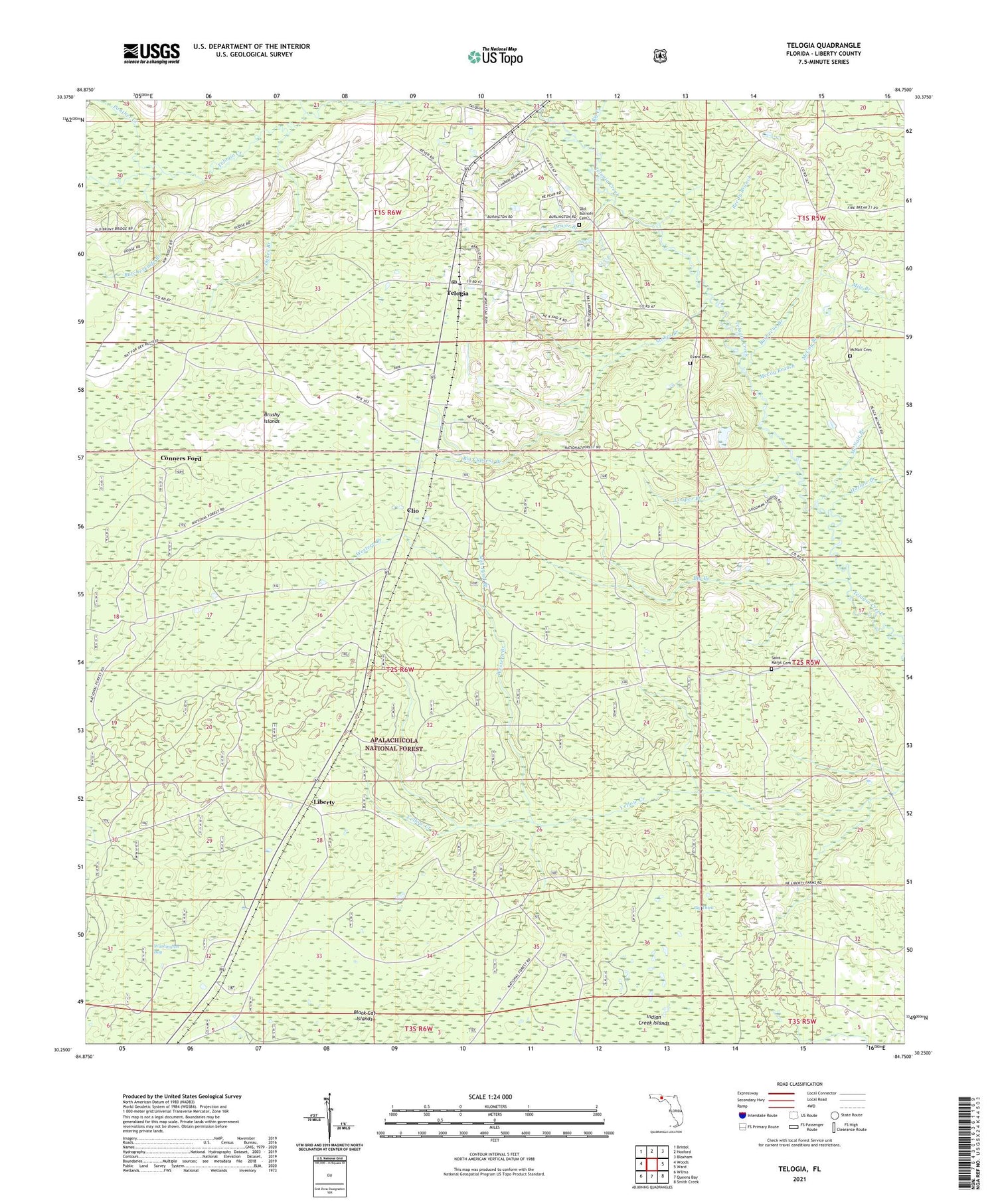Telogia Florida US Topo Map Image