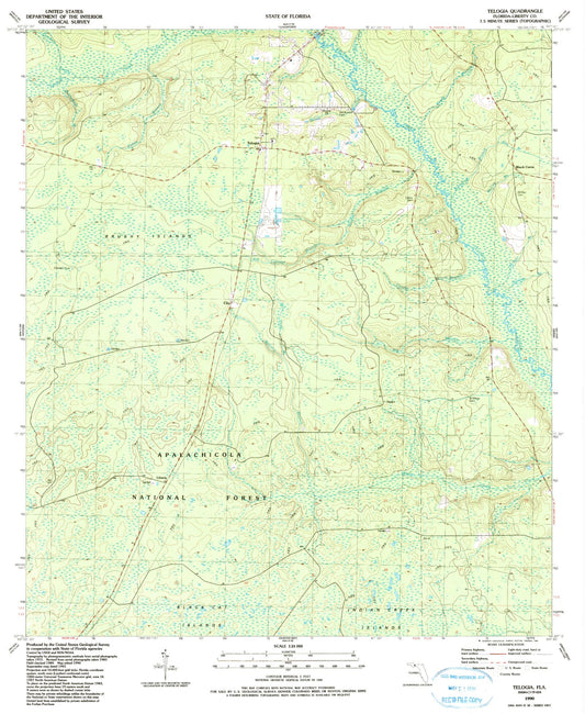 Classic USGS Telogia Florida 7.5'x7.5' Topo Map Image