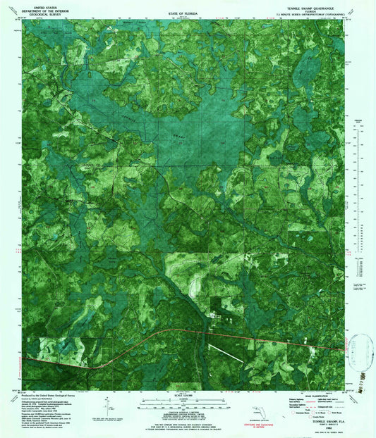 Classic USGS Tenmile Swamp Florida 7.5'x7.5' Topo Map Image