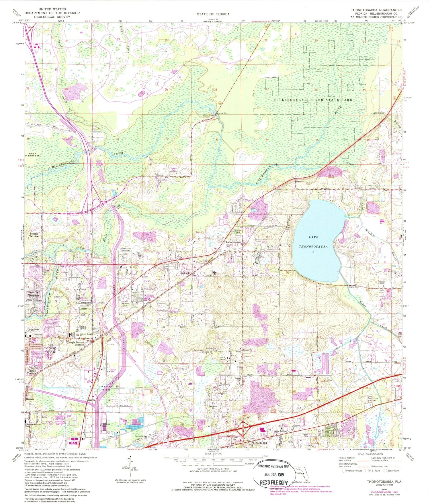 Classic USGS Thonotosassa Florida 7.5'x7.5' Topo Map Image