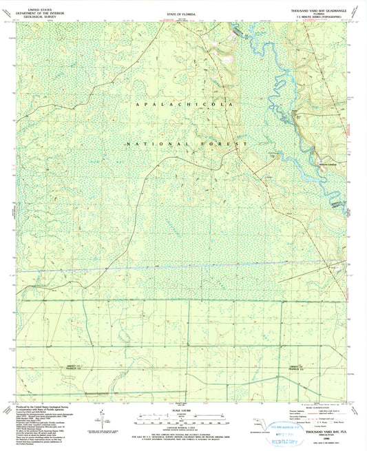 Classic USGS Thousand Yard Bay Florida 7.5'x7.5' Topo Map Image