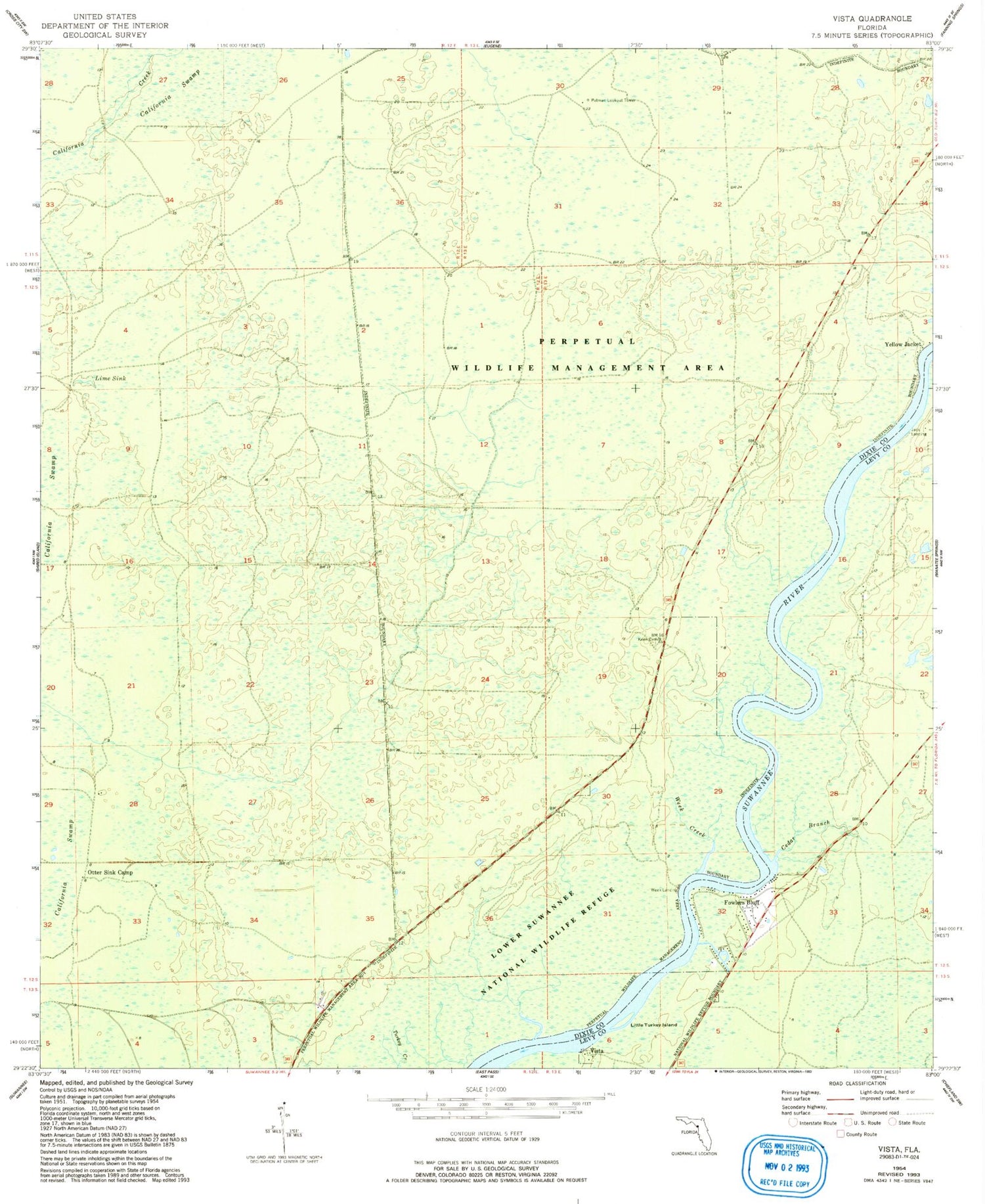 Classic USGS Vista Florida 7.5'x7.5' Topo Map Image