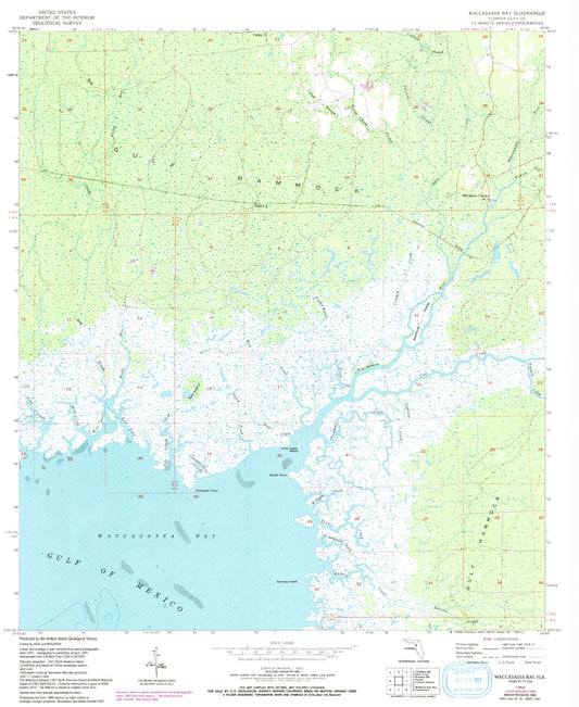 Classic USGS Waccasassa Bay Florida 7.5'x7.5' Topo Map Image