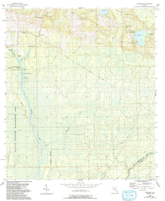 Classic USGS Wacissa Florida 7.5'x7.5' Topo Map Image
