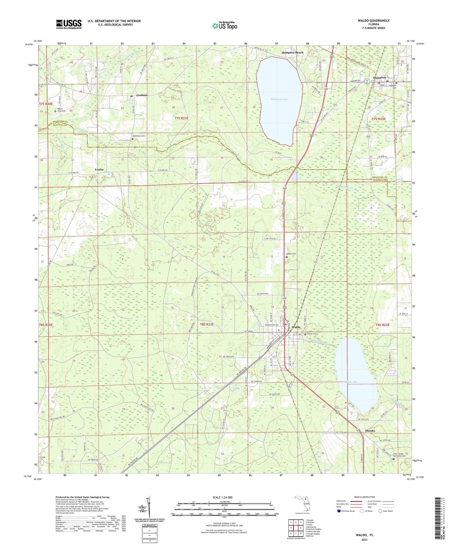 Waldo Florida US Topo Map Image