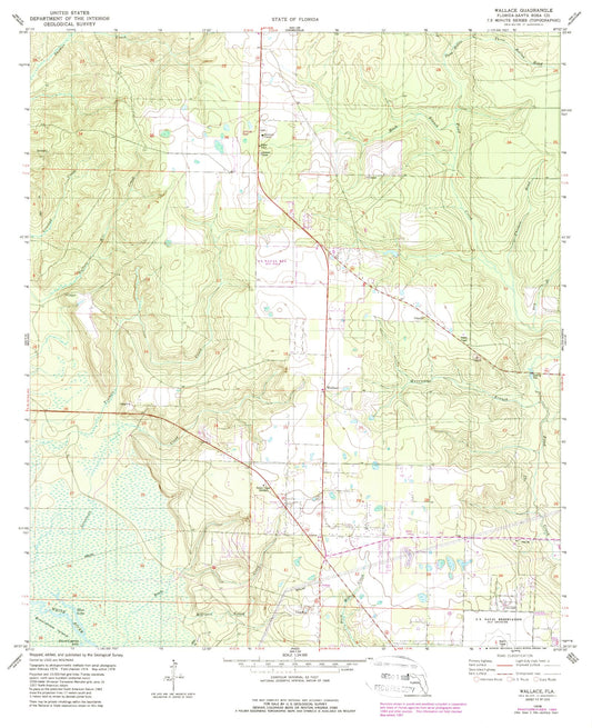 Classic USGS Wallace Florida 7.5'x7.5' Topo Map Image