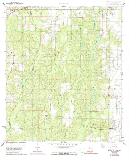 Classic USGS Walnut Hill Florida 7.5'x7.5' Topo Map Image