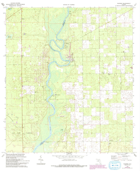 Classic USGS Wannee Florida 7.5'x7.5' Topo Map Image