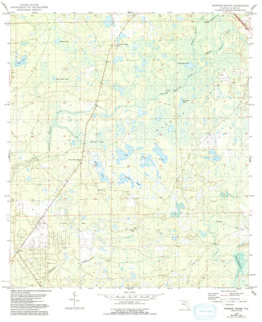 Classic USGS Warrior Swamp Florida 7.5'x7.5' Topo Map Image