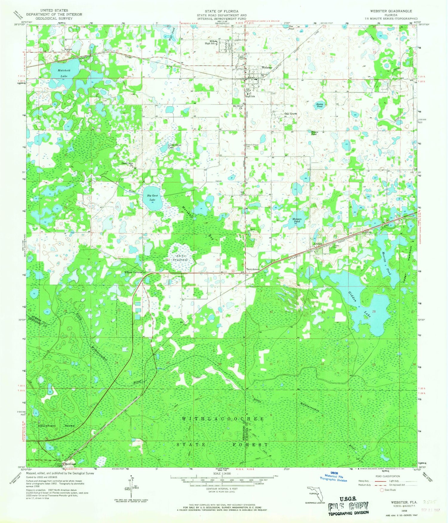 Classic USGS Webster Florida 7.5'x7.5' Topo Map Image