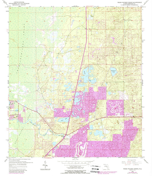 Classic USGS Weeki Wachee Spring Florida 7.5'x7.5' Topo Map Image
