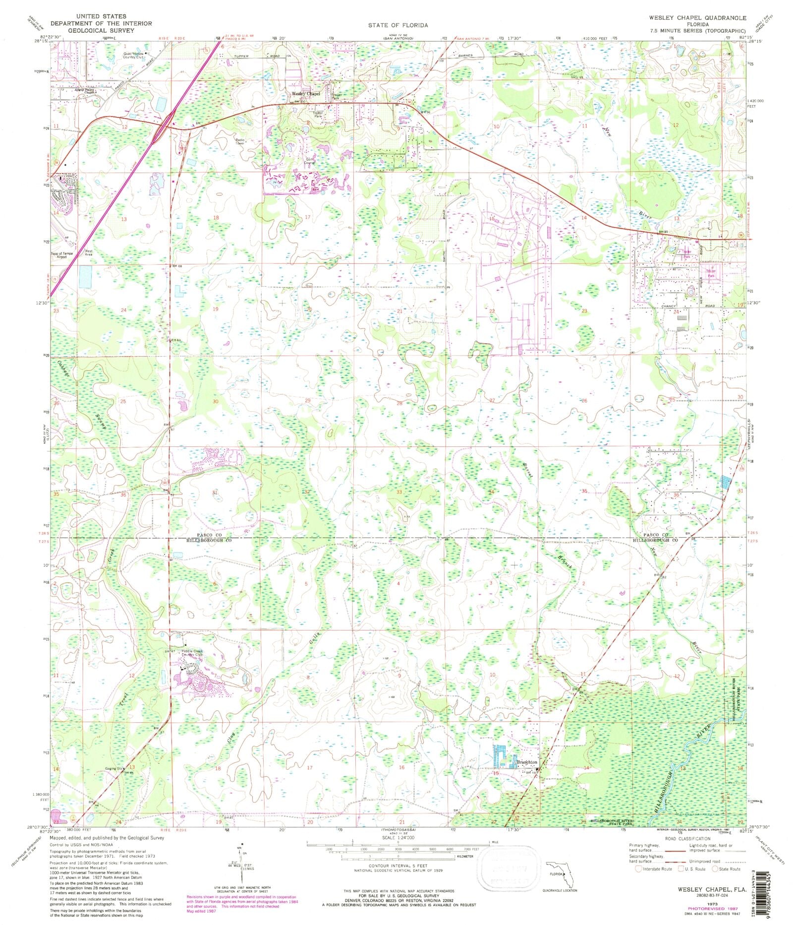 Classic USGS Wesley Chapel Florida 7.5'x7.5' Topo Map – MyTopo Map Store