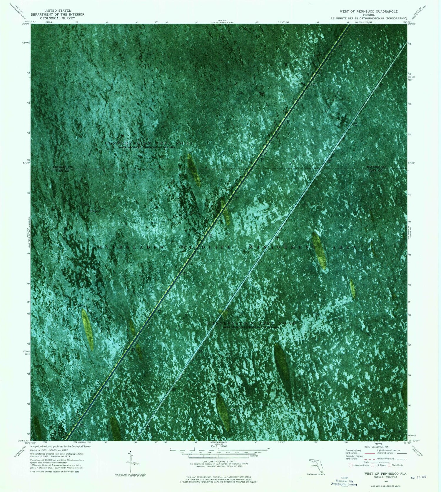 Classic USGS West of Pennsuco Florida 7.5'x7.5' Topo Map Image