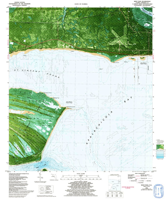 Classic USGS West Pass Florida 7.5'x7.5' Topo Map Image