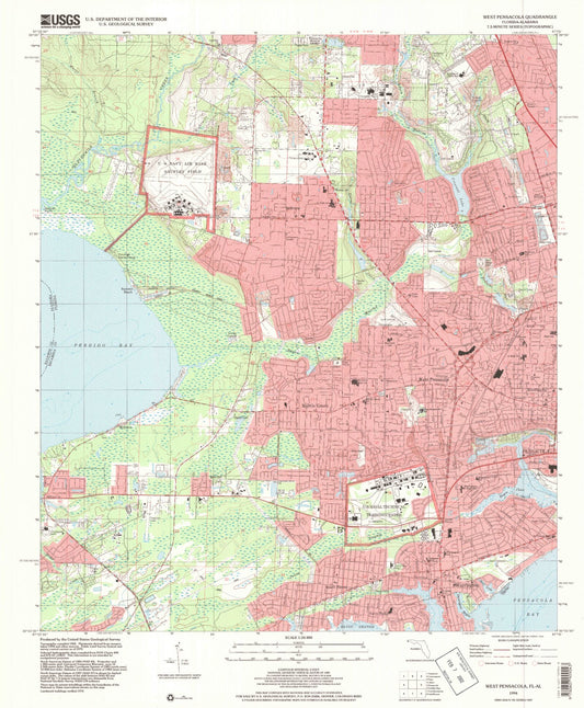 Classic USGS West Pensacola Florida 7.5'x7.5' Topo Map Image