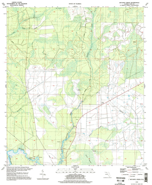 Classic USGS Wetappo Creek Florida 7.5'x7.5' Topo Map Image