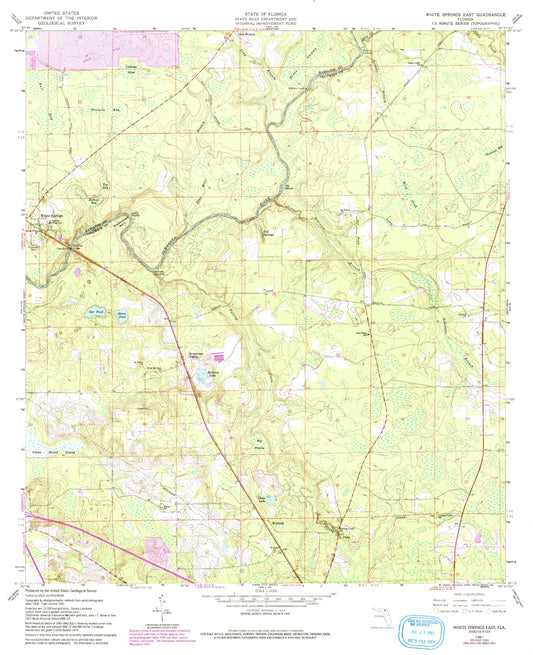 Classic USGS White Springs East Florida 7.5'x7.5' Topo Map Image