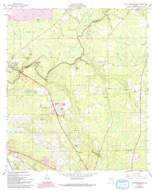 Classic USGS White Springs East Florida 7.5'x7.5' Topo Map Image