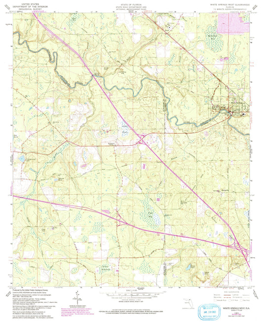 Classic USGS White Springs West Florida 7.5'x7.5' Topo Map Image