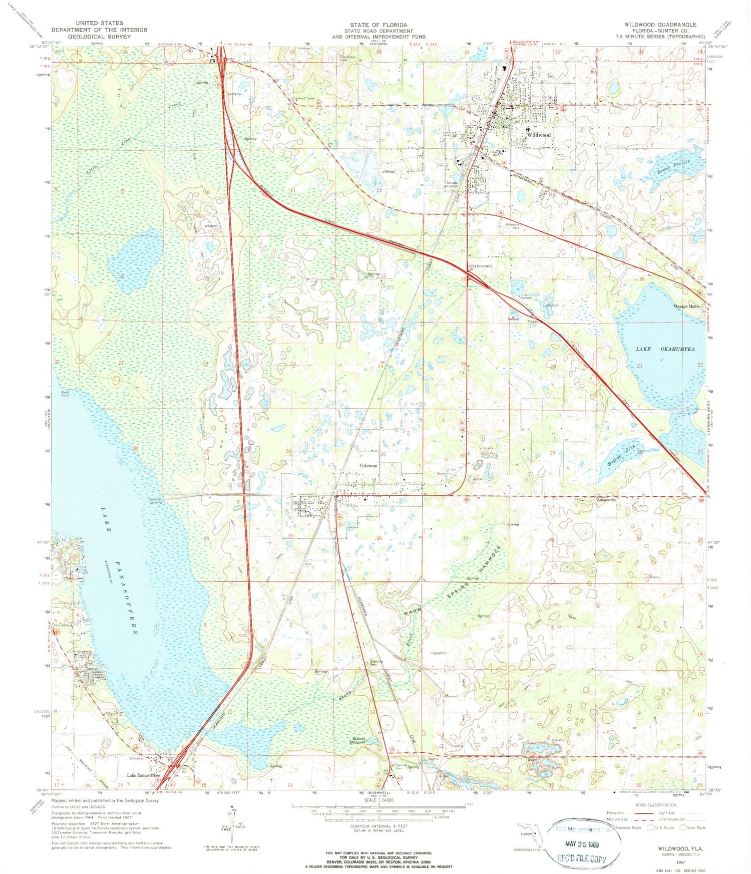 Classic USGS Wildwood Florida 7.5'x7.5' Topo Map Image